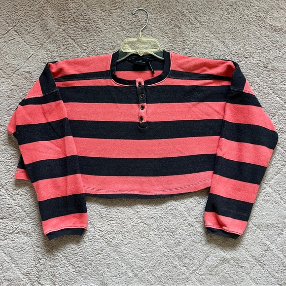 Out From Under Striped Oversized Cropped Henley Top Women’s Size XS - Picture 1 of 6